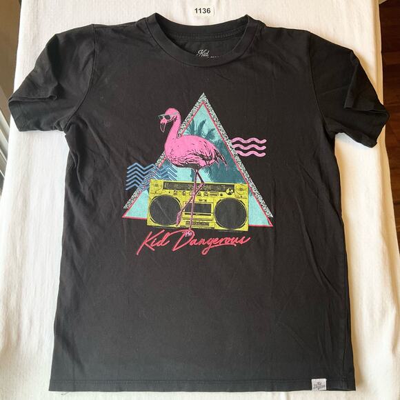 Kid Dangerous Girl’s Short Sleeve T-shirt size L (12-14), Black, Pink Flamingo - Picture 1 of 7